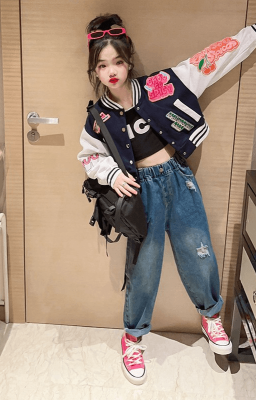 Mother & Kids Girls jacket 2024 spring new style children Korean style Internet celebrity girls big children spring style all-match baseball jacket