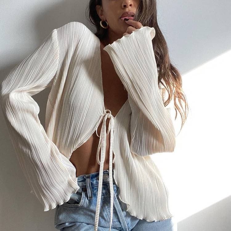 Sexy Spice Girl blouse slim horn long sleeve pleated blouse woman French