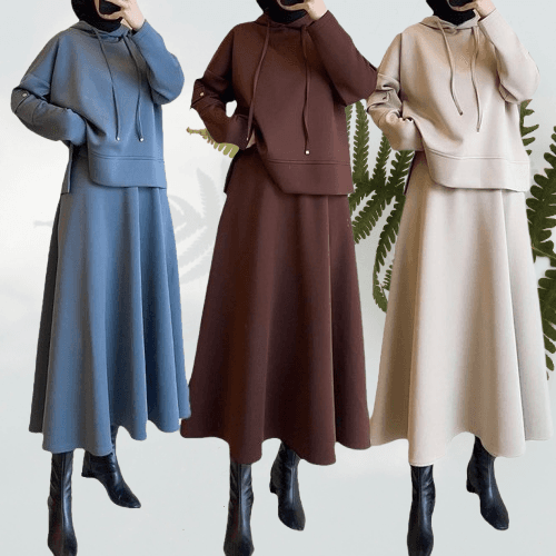 Women's Clothing autumn new products women's solid color hooded top fashion skirt suit