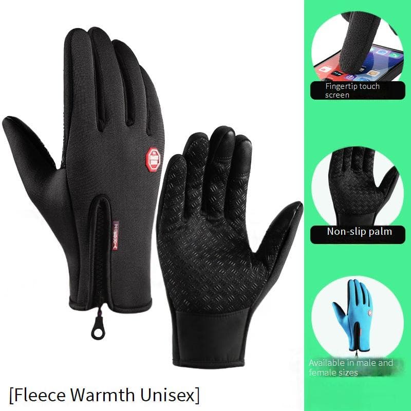 Cycling And Skiing Gloves, Winter Men's Touchscreen Waterproof Fitness Electric Bike Gloves, Women's Outdoor Zipper Sports Warm Gloves