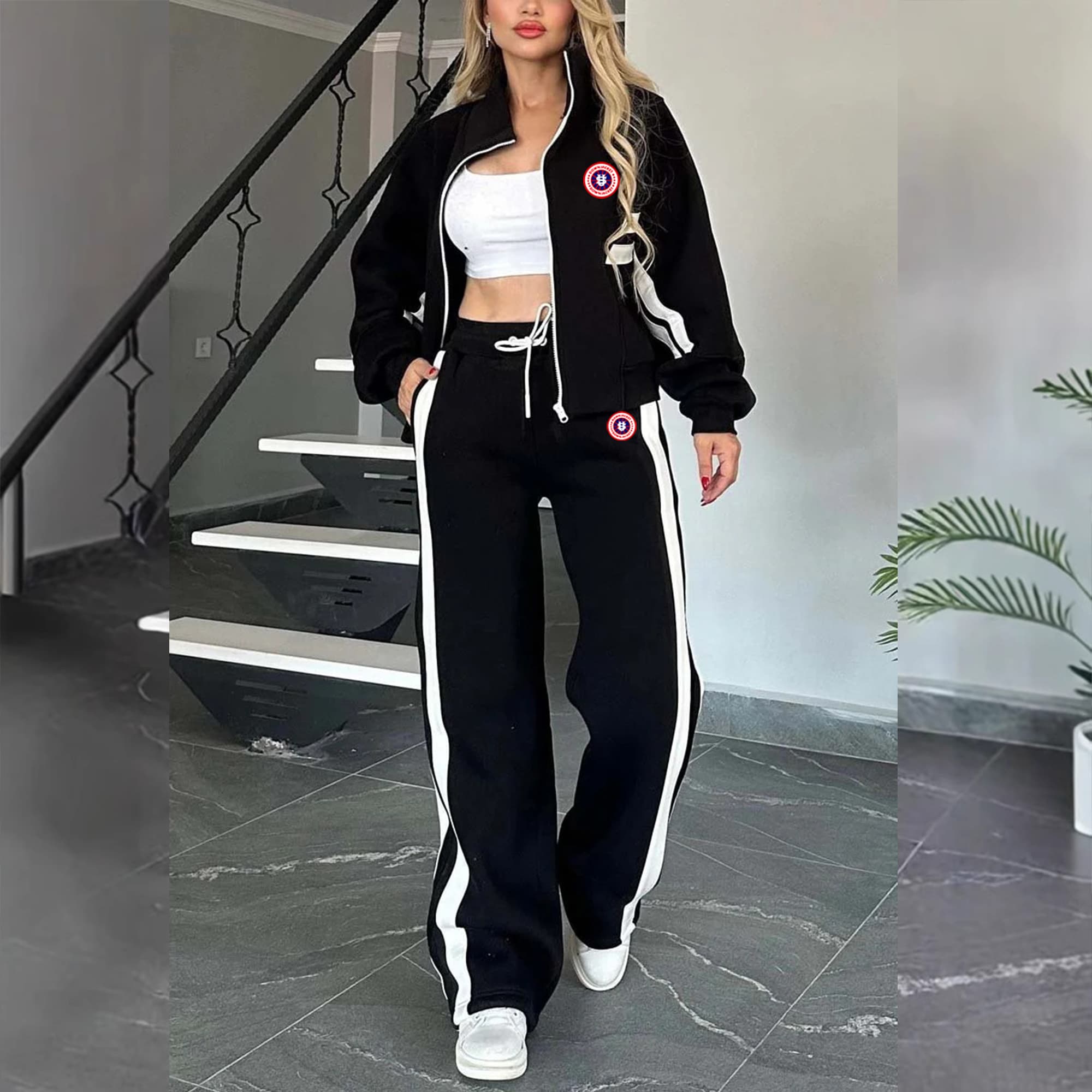 New Women's Color Block Sporty Casual Long-Sleeved Set