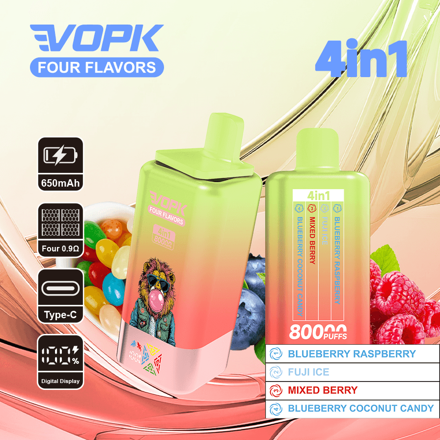 Cigarettes électroniques jetables Vopk 80 000 bouffées 80 k, quatre saveurs, 1 pièce