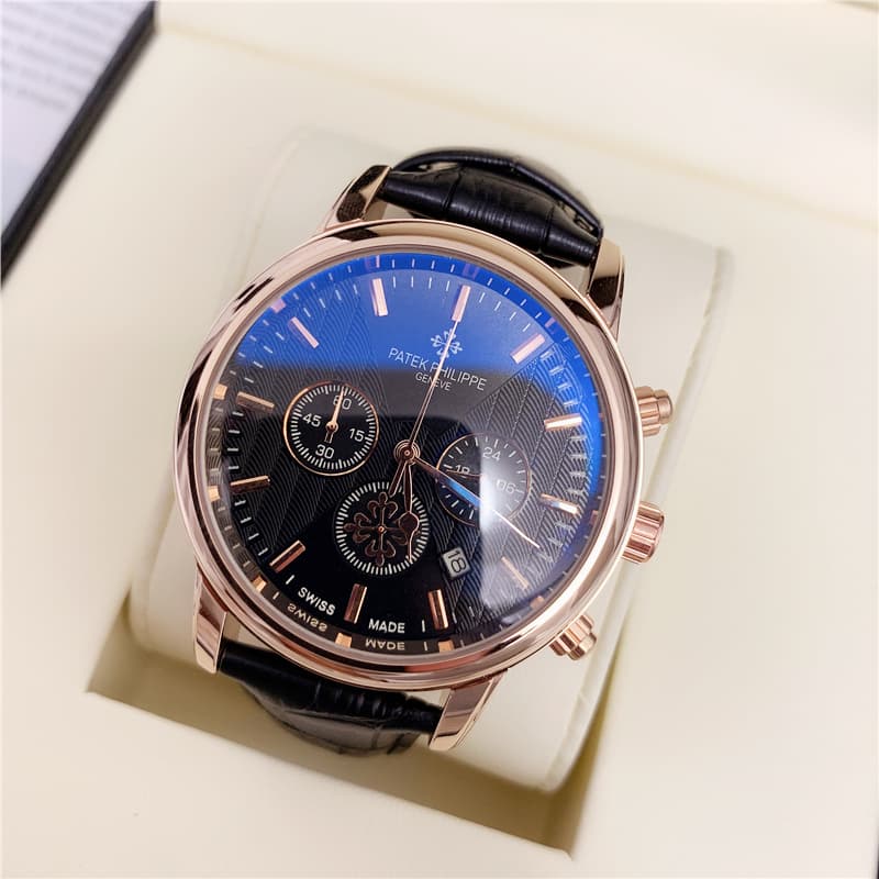 Montre de mode Patek Philippe pour homme, mouvement à quartz, bracelet en cuir, date d'affaires