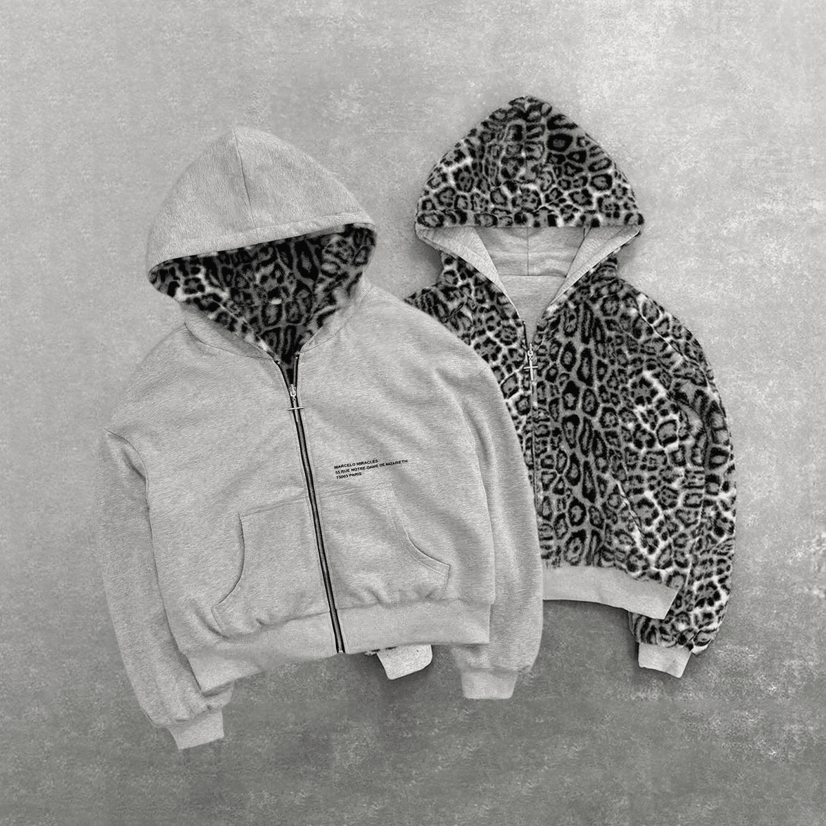 Leopard Print Double-sided Zip-up Hoodie, Super Warm Pullover, Unisex Streetwear
