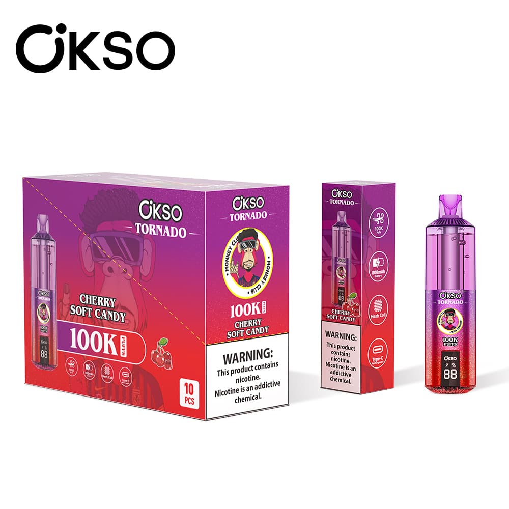 Cigarette électronique jetable OKSO Tornado Monkey Edition, 100 000 bouffées, 10 unités, 800 mAh, 12 saveurs fruitées, écran LED, saveur Myrtil
