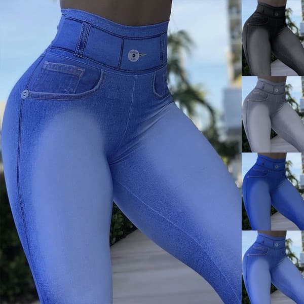 Women's Clothing High Waist Camouflage Slim Jeans Fashionable Button Stitching Casual Skinny Trousers