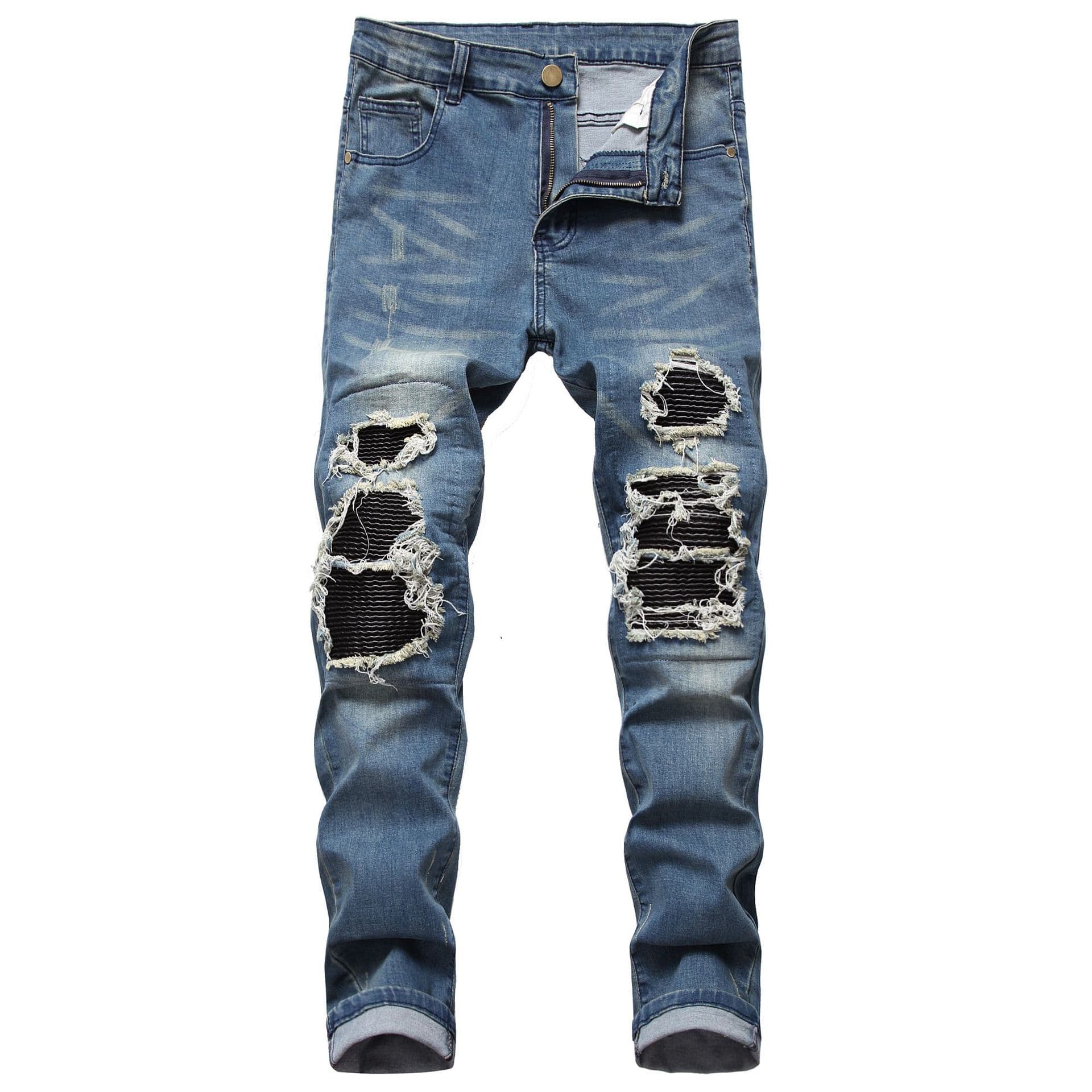 Premium Products High Street Perforated Black Feng Slim Fit Small Feet Jeans For Skin Elastic Men's Pants