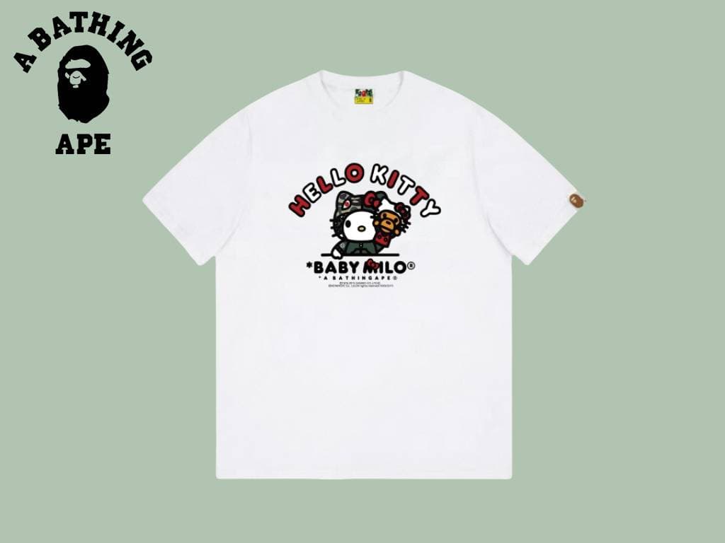 A BATHING APE BAPE-Ape Head Hello Kitty Cartoon Pattern Printed Short Sleeve T-shirt Made Of Pure Cotton Fabric