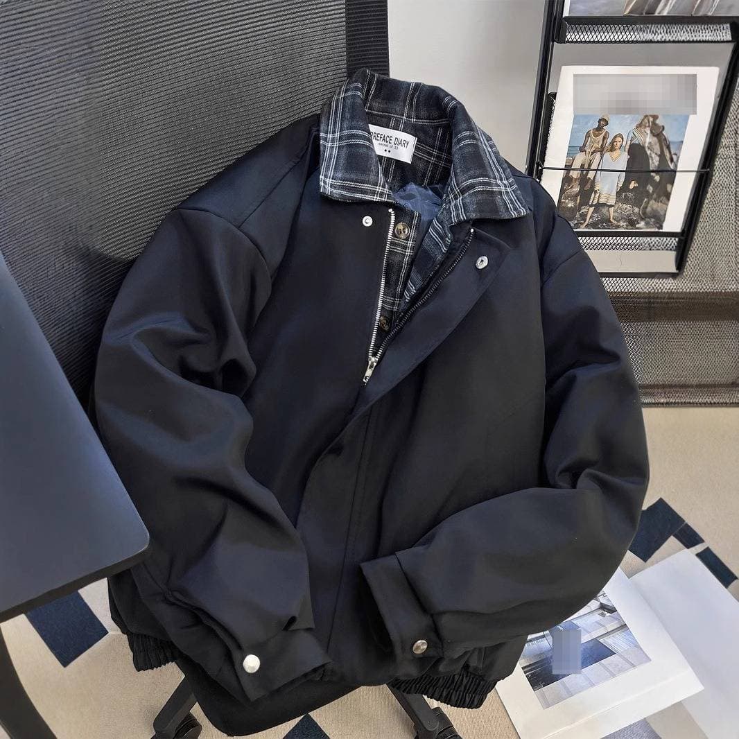 Men's Plaid Two-Piece Jacket - Retro Loose Fit Sporty Coat, Japanese Inspired High Street Fashion, Versatile For All Seasons
