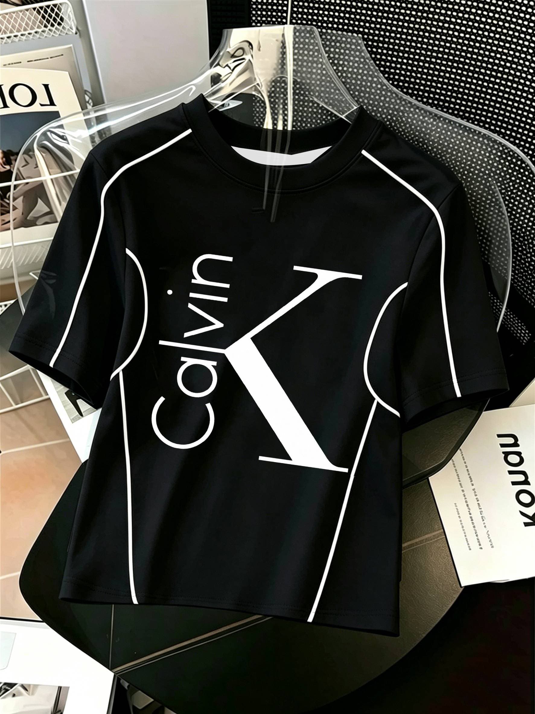 2026 Calvink Women's Color-blocked 3D Printed T-shirt With Bear And Letter Patterns - A Trendy And Popular Style This Year.