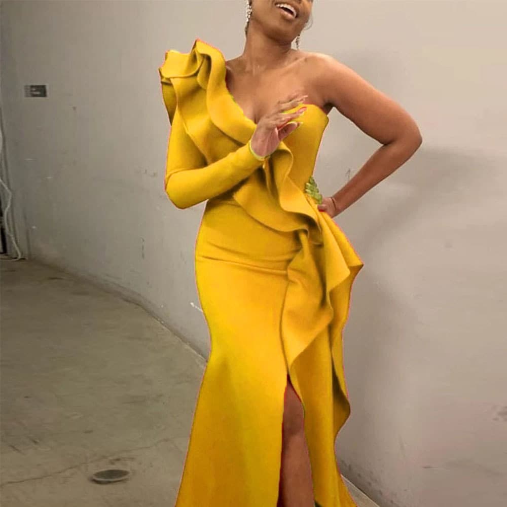 Women's Clothing spring and summer new women's sexy one shoulder dress slim sexy irregular dress long skirt