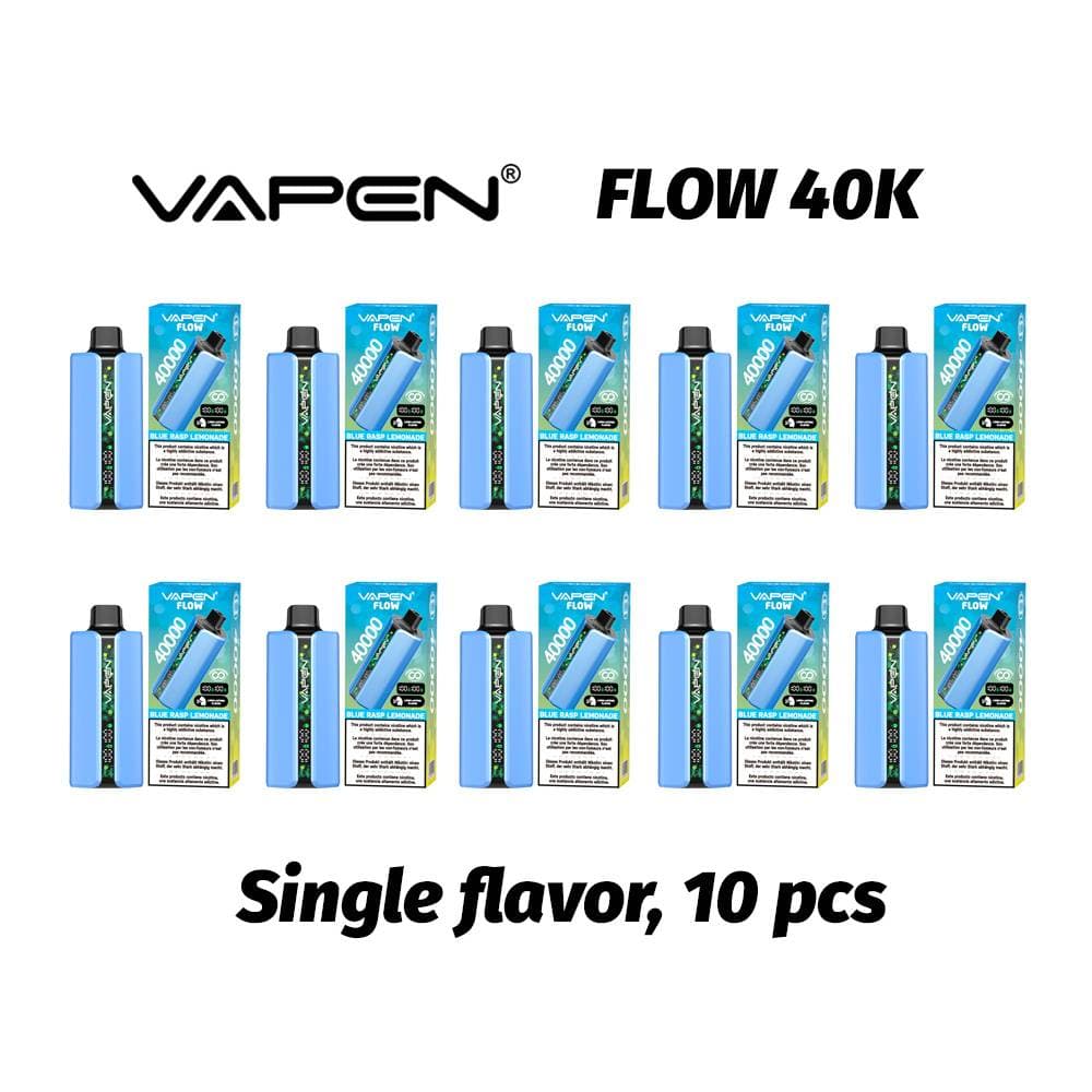 Lot de 10 cigarettes électroniques jetables Vapen Flow 40 000 bouffées (2 %), 20 000, 30 000 et 50 000 vapes. Technologie de goût constant.
