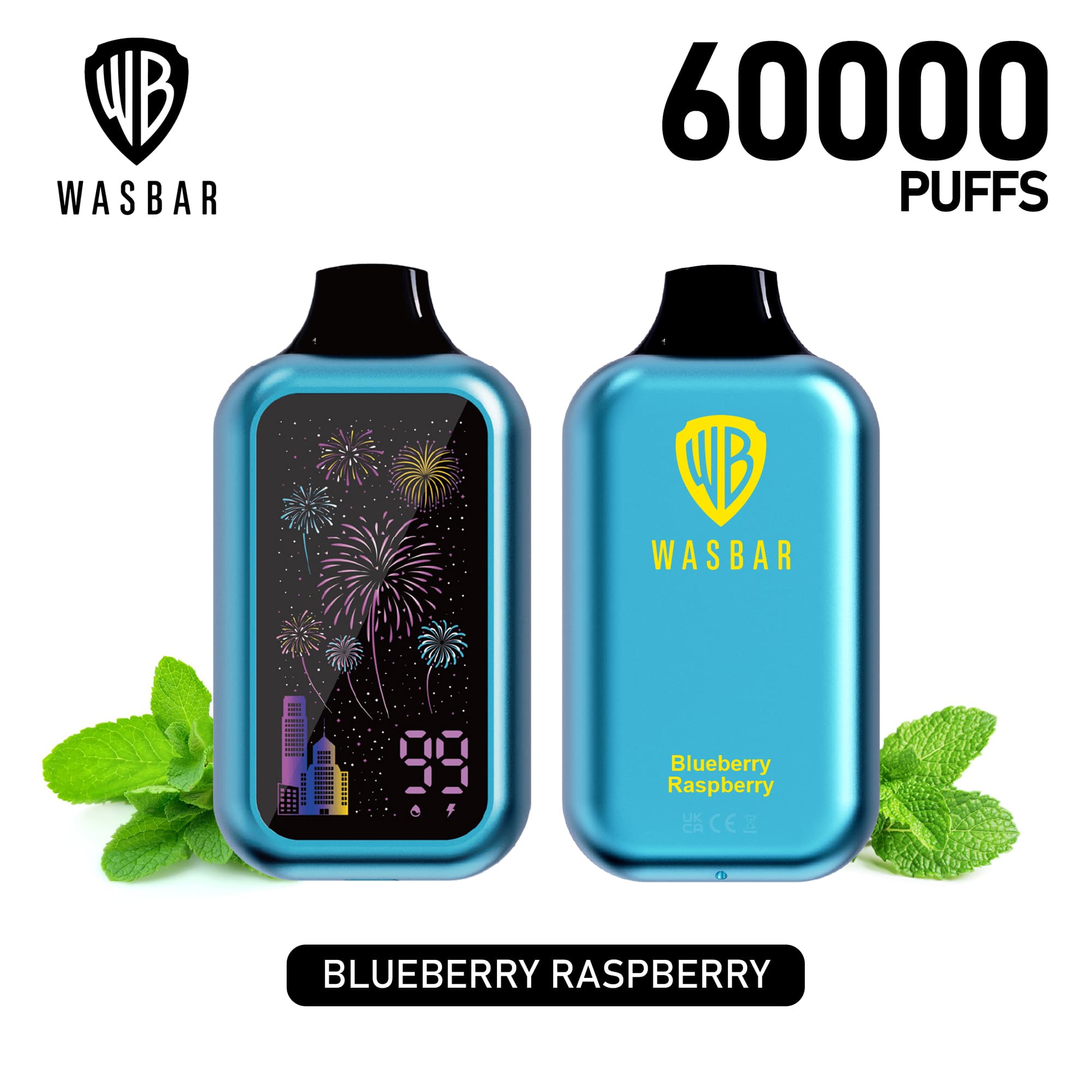 Wasbar 60000 Puffs 1PCS 2PCS 3PCS Puff 60K Cigarettes électroniques jetables avec affichage numérique Einweg Vape BilligE-zigaretten Fruit Ice Comb