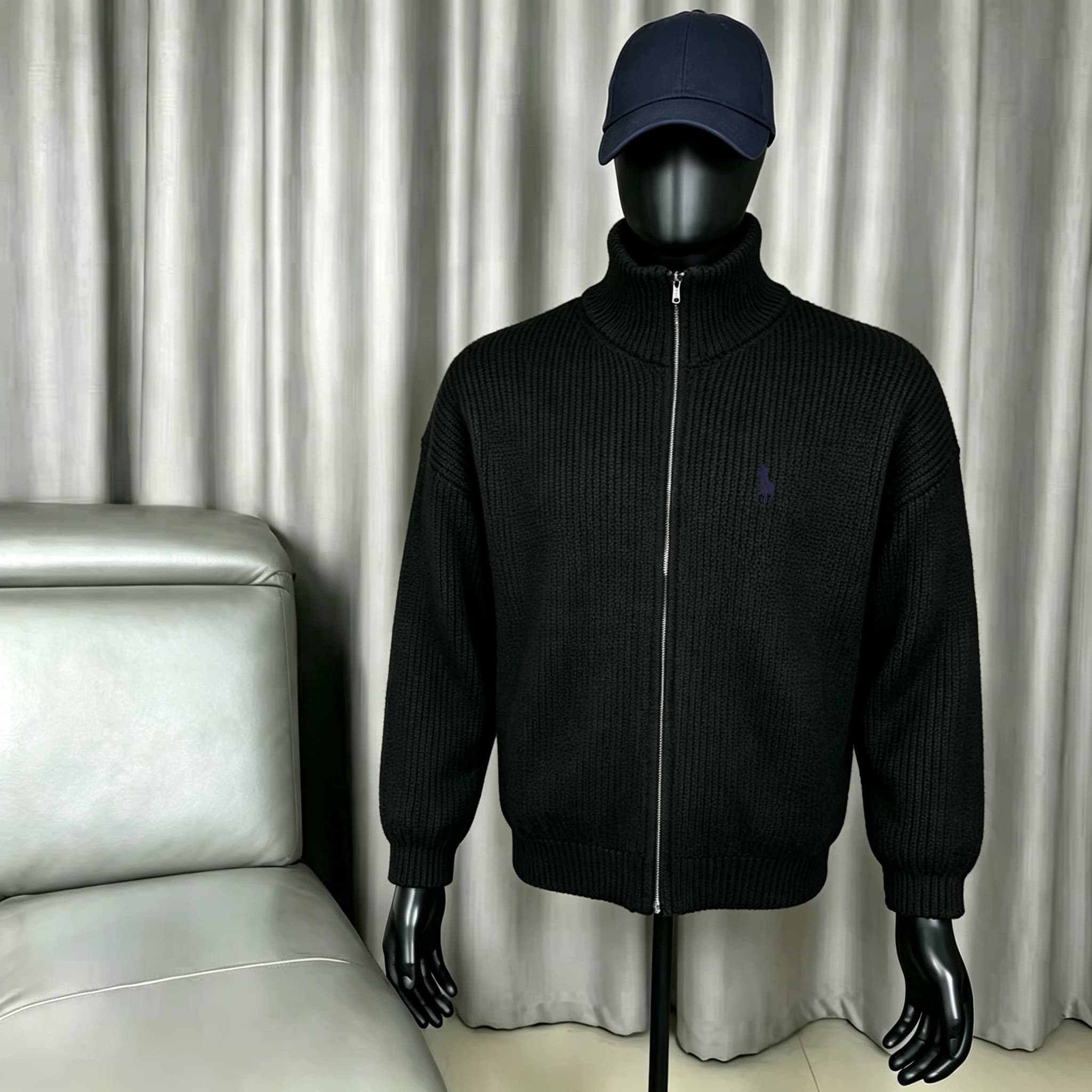 Gilet en maille Ralph Lauren 2026 pour homme, pull épais, fermeture éclair, col montant