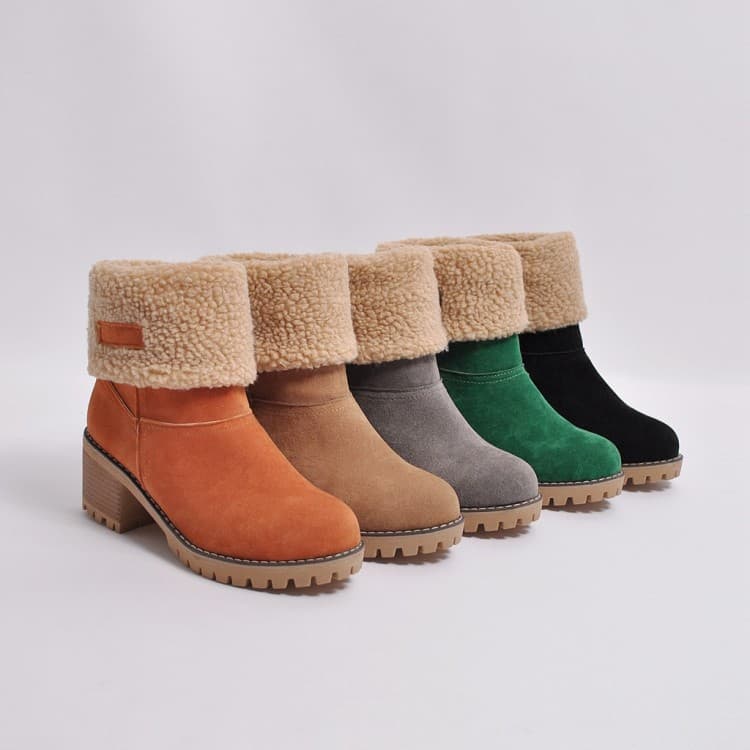 Autumn And Winter Mid-tube Chunky Heel Somerset Snow Cotton Boots