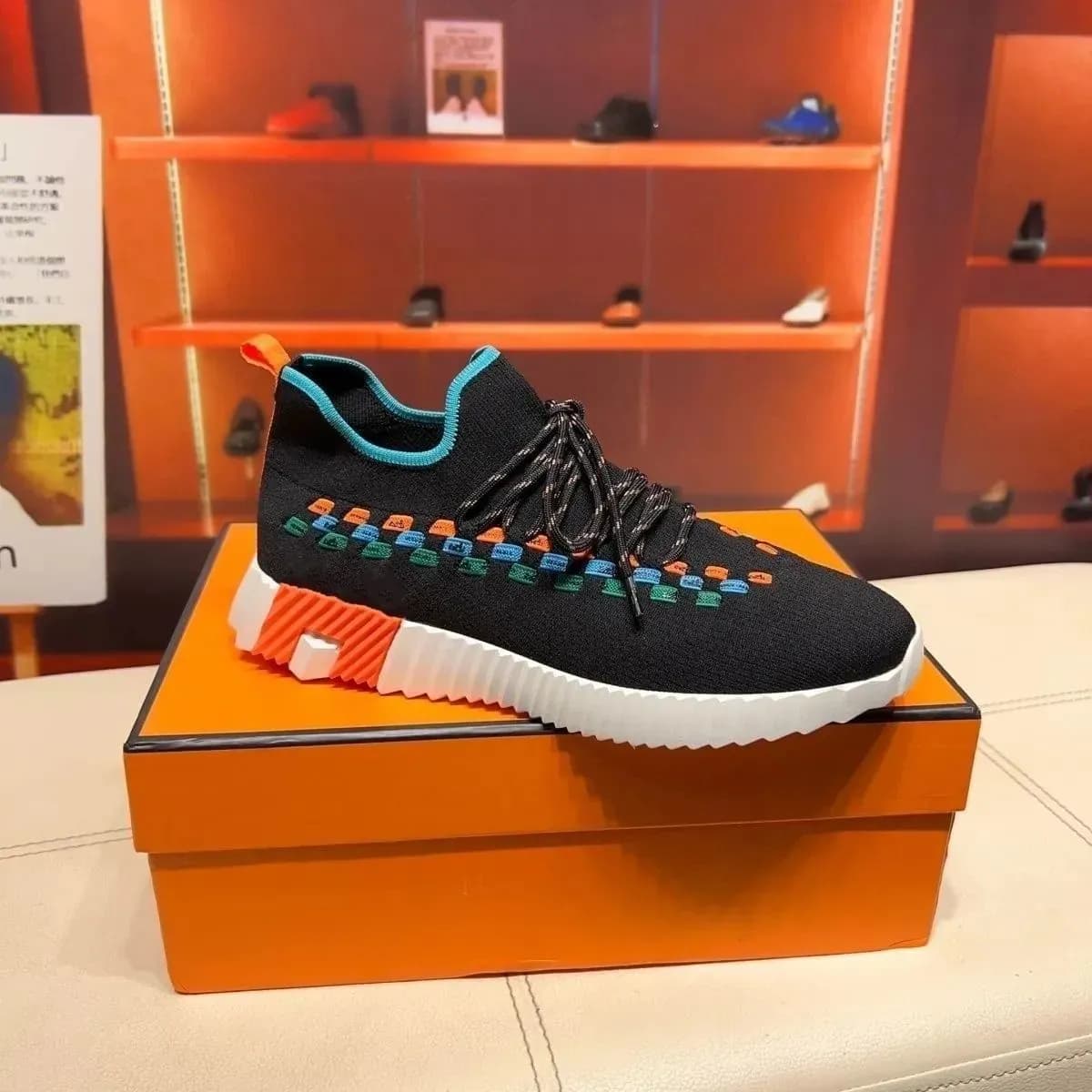 Baskets montantes de marque H pour homme, style décontracté, en cuir et mesh, à lacets, style running.
