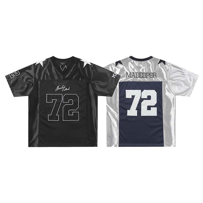 Men's Clothing Mesh Contrast Color Stitching V Neck Short Sleeved Jersey Men's High Street Loose Sports T Shirt
