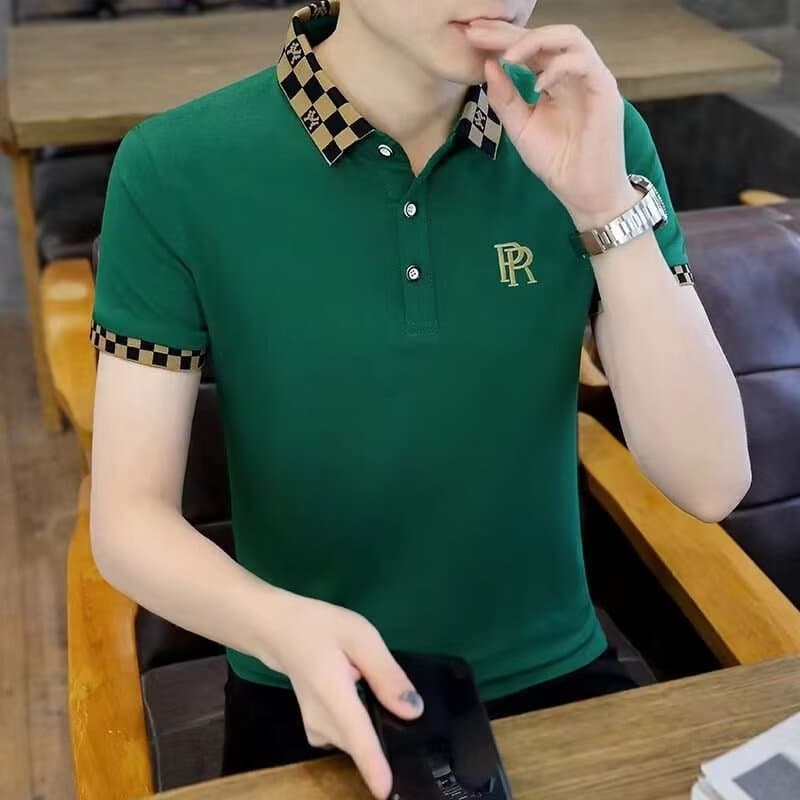 Men's Clothing polo shirt short sleeved T shirt brand summer slim lapel T shirt casual elastic collar top durable