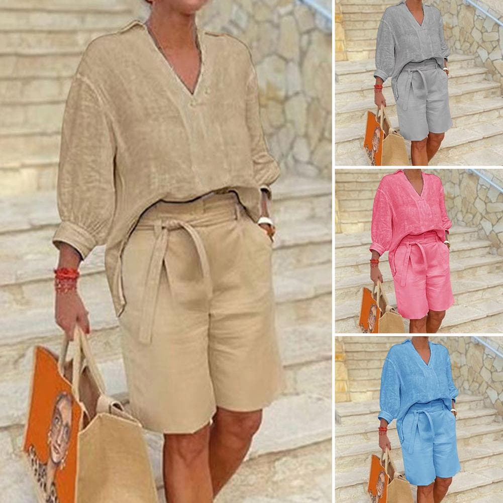 Women's Clothing Cotton And Linen Fashion Casual Suit Loose Two Piece Set