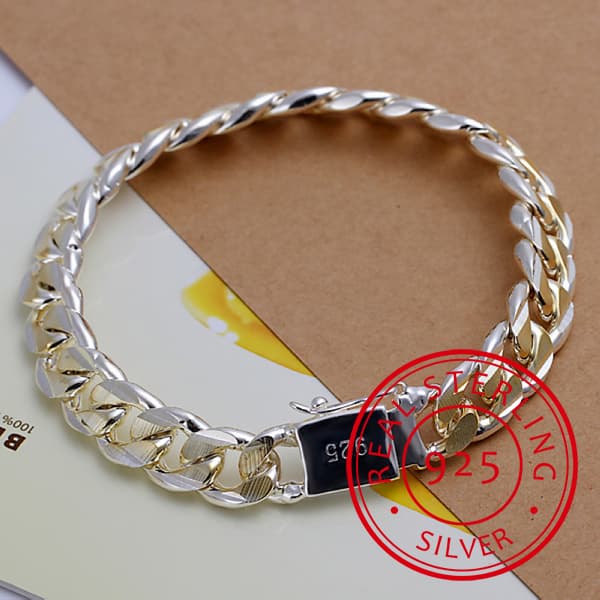 QSZB Men's Jewelry Bracelet Pulseras Sier 10mm Width 21cm Thick Exquisite Fashion Sier Bracelet Women's Fine Jewelry