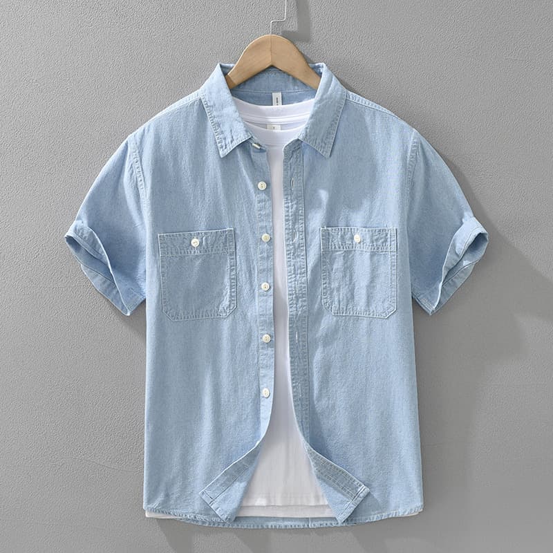 Retro Denim Short Sleeved Shirt For Men, Fashionable And Versatile, Artistic And Casual Loose Top