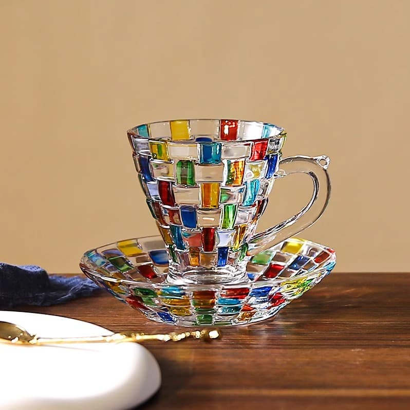 SRT High Beauty Colored Crystal Glass Coffee Cup Plate Set