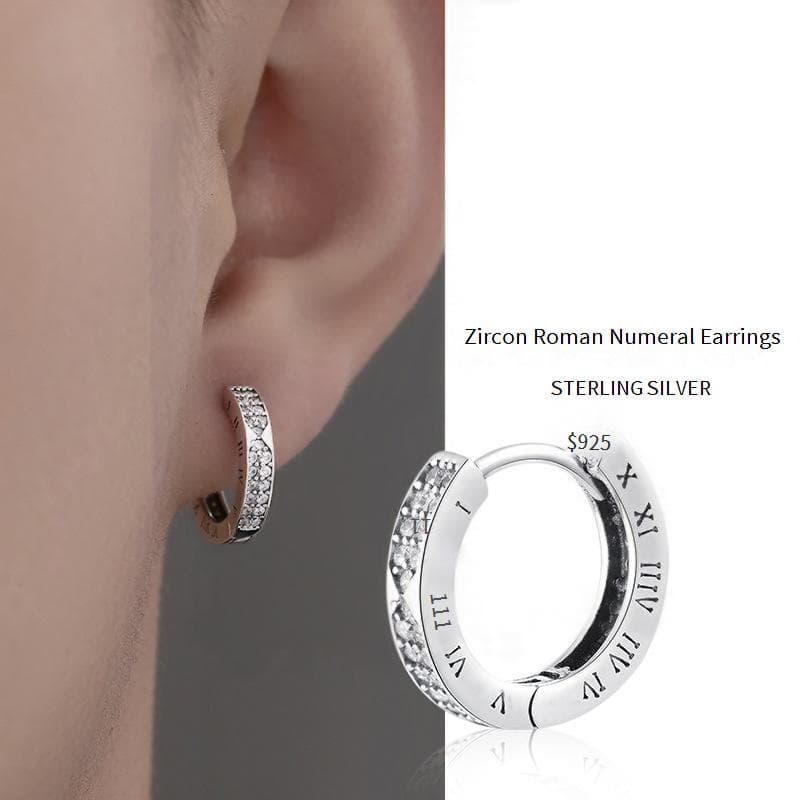 925 Silver-Plated Roman Numeral Hoop Earrings With Zircon – Minimalist Unisex Earrings For Men & Women, Lightweight & Hypoallergenic