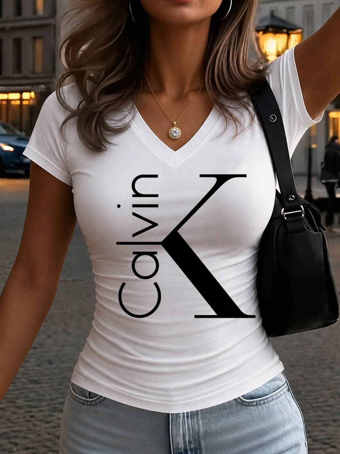 T-shirt imprimé décontracté pour femme, taille froncée, haut tendance