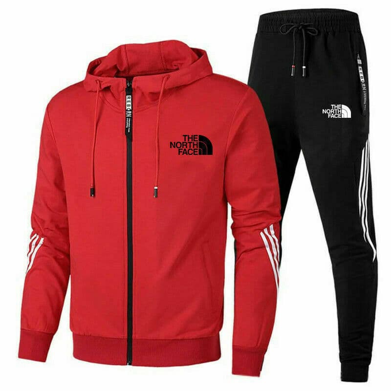 Printemps et automne Tide marque loisirs hommes vêtements de sport pull ensemble rayure impression à capuche fermeture éclair chemise deux pièces