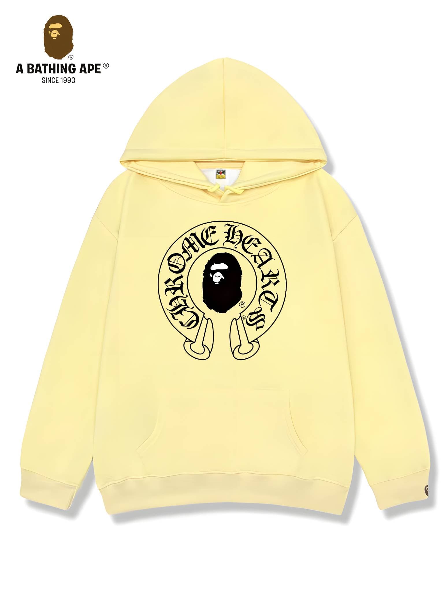 Sweat à capuche unisexe avec motif tête de singe imprimé et logo créatif, style décontracté et tendance, de marque BAPE et Chrome Hearts