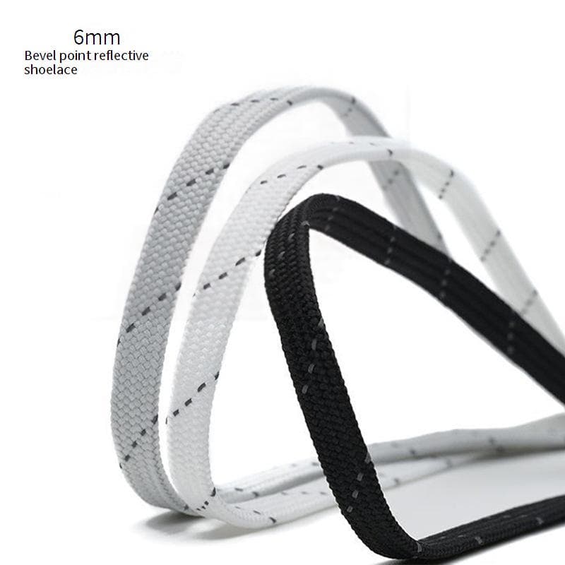 Reflective Flat Shoelaces - 6mm Width, 100/120/140cm Length, Durable & Stylish For Sneakers, Boots & Casual Shoes (Black/White/Grey)