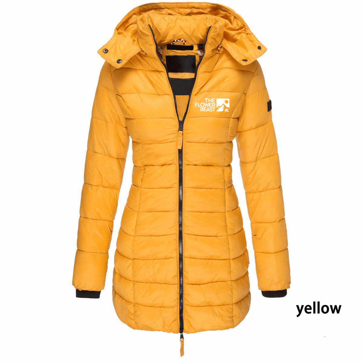 Veste d'hiver matelassée en coton pour femme, taille européenne, coupe ajustée, chaude, couleur unie, capuche, longueur mi-longue, imprimée - 2