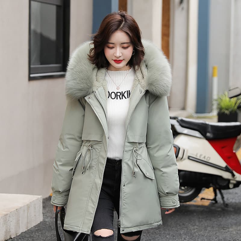 Veste d'hiver matelassée en coton avec col en fourrure pour femme