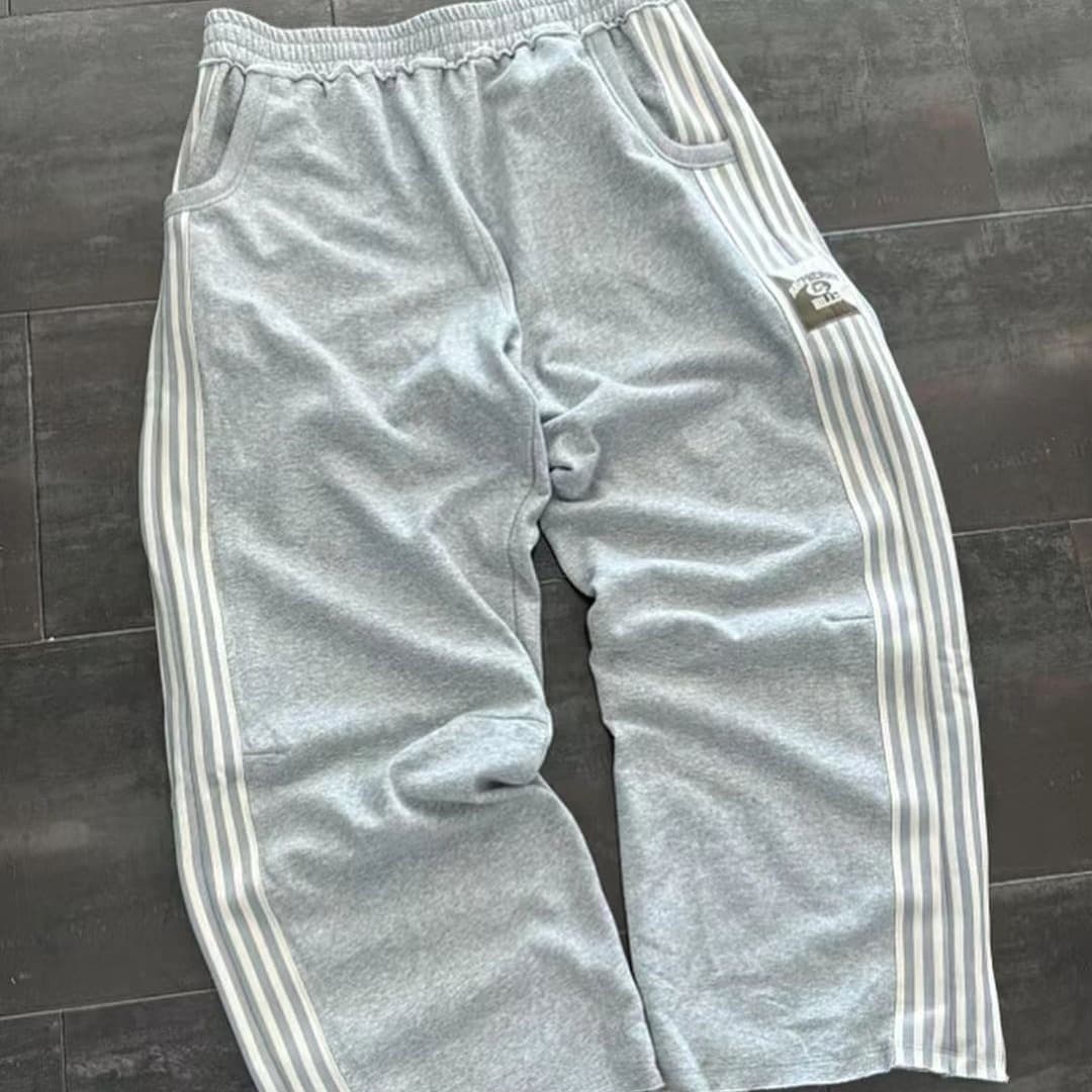 Men's Clothing Pure Cotton Heavy Loose Wide Leg Trousers Side Striped Sweatpants Drop Feel Straight Pants