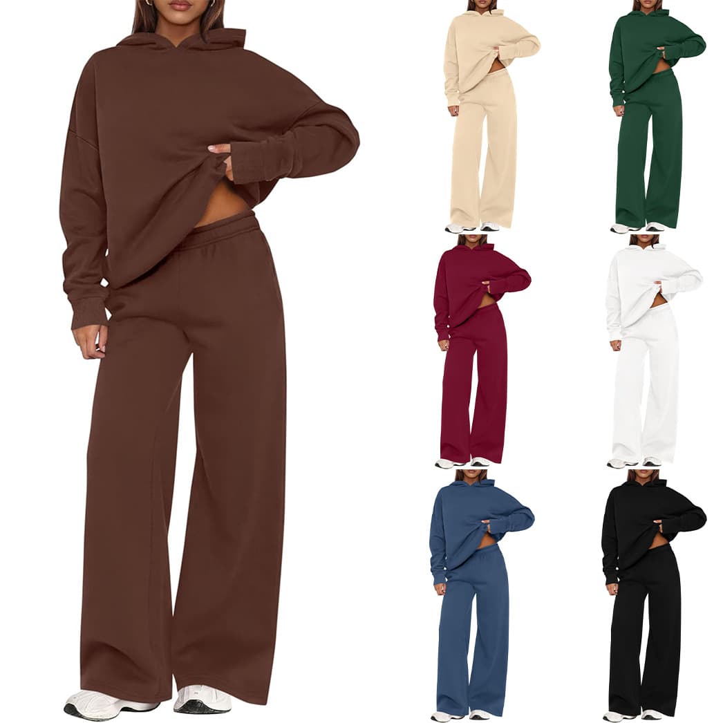 New Autumn And Winter Women's 2 Piece Casual Hooded Fleece Sweatshirt Sports Suit