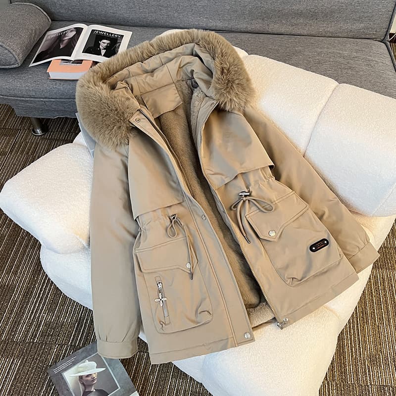 ​​Women’s Winter Fleece-Lined Coat With Detachable Hood – Soft Cotton Outerwear, Warm Fleece Collar, Relaxed Fit Casual Jacket