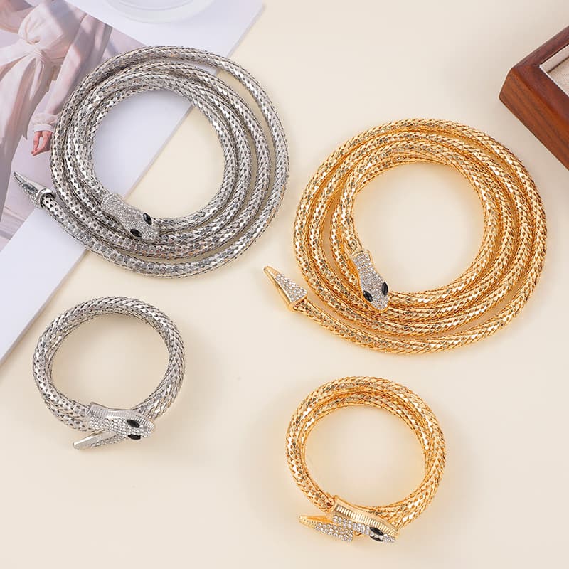 Exaggerated Snake Adjustable Personality Hip-Hop Necklace Bracelet Street Style Show Micro-Inlaid Choker