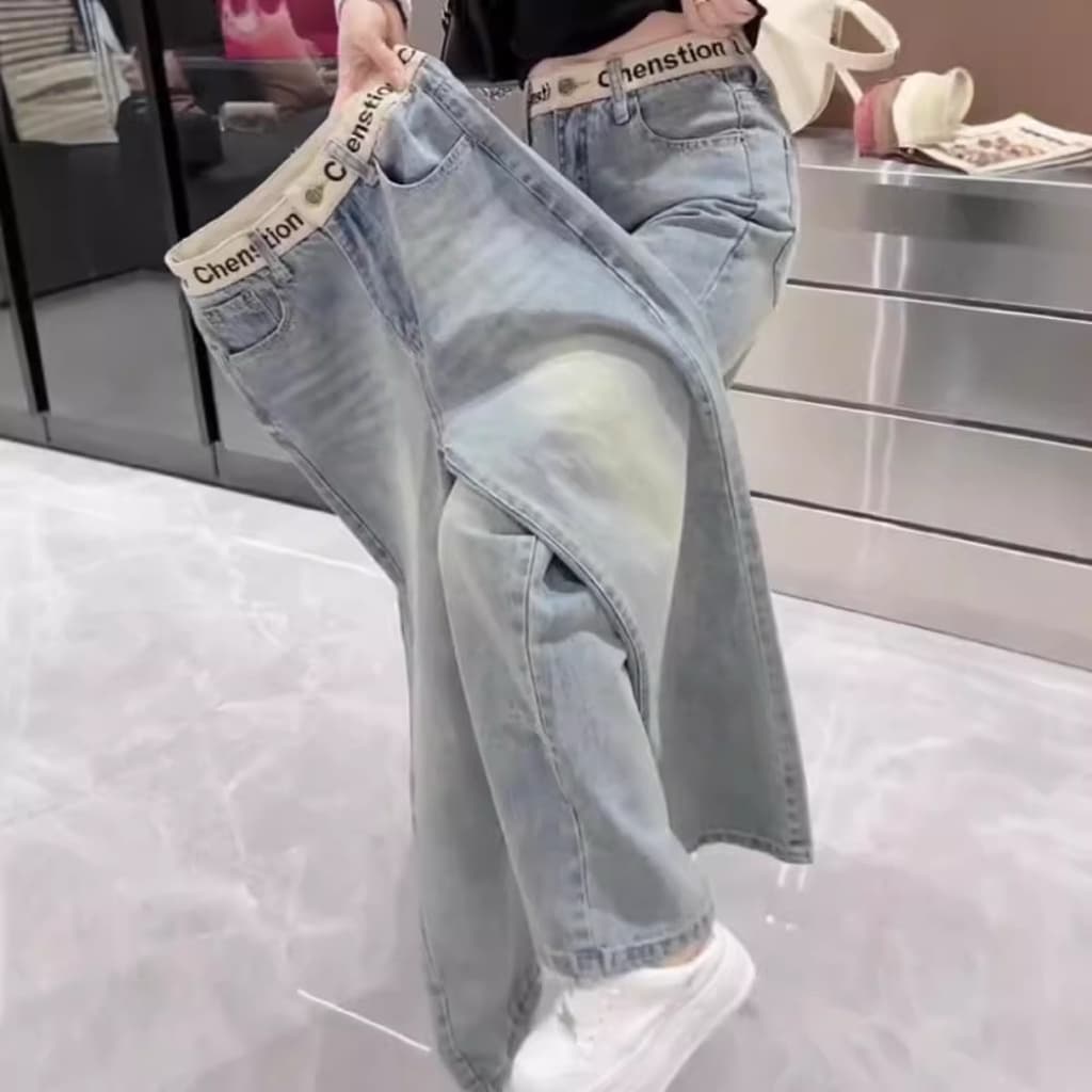 Women's Clothing Narrow Stretch Straight Jeans For Women Floor Length Slimming Wide Leg Pants Large Size Embroidery Spring Summer