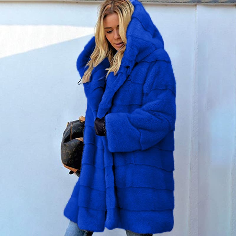 Women's Loose Plush Hooded Coat Imitation Fur Autumn-winter Warm Coat