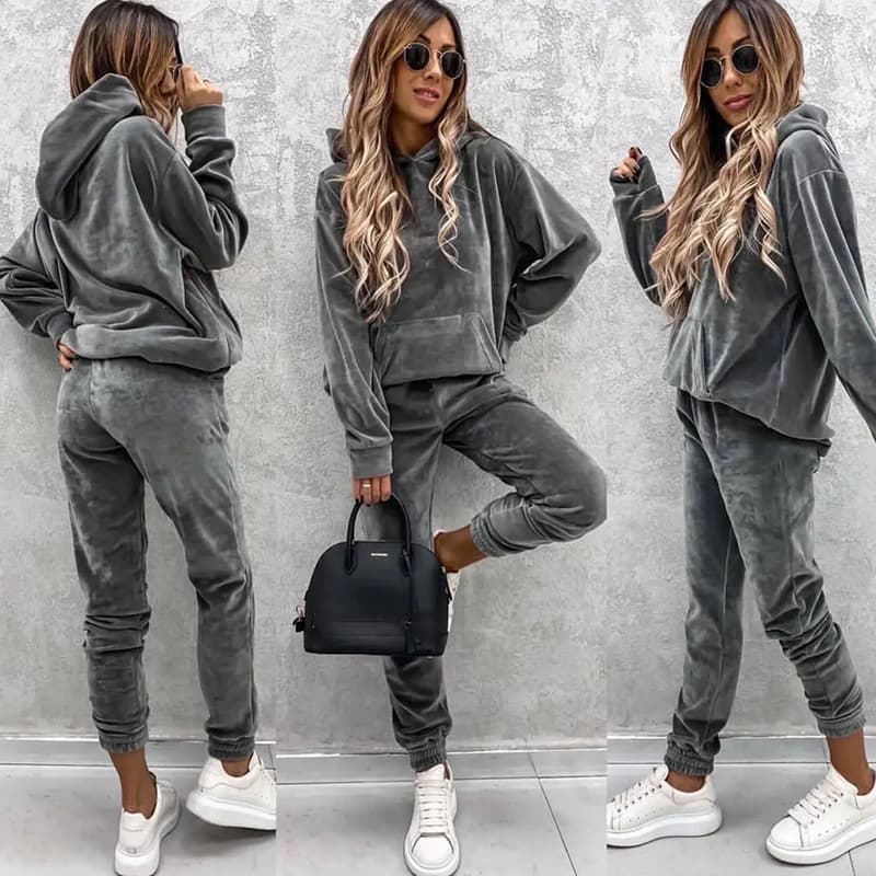 Women's Clothing New Casual Women's Suits Solid Color Hooded Sweatshirt Sports Trousers Autumn Two Piece Suit