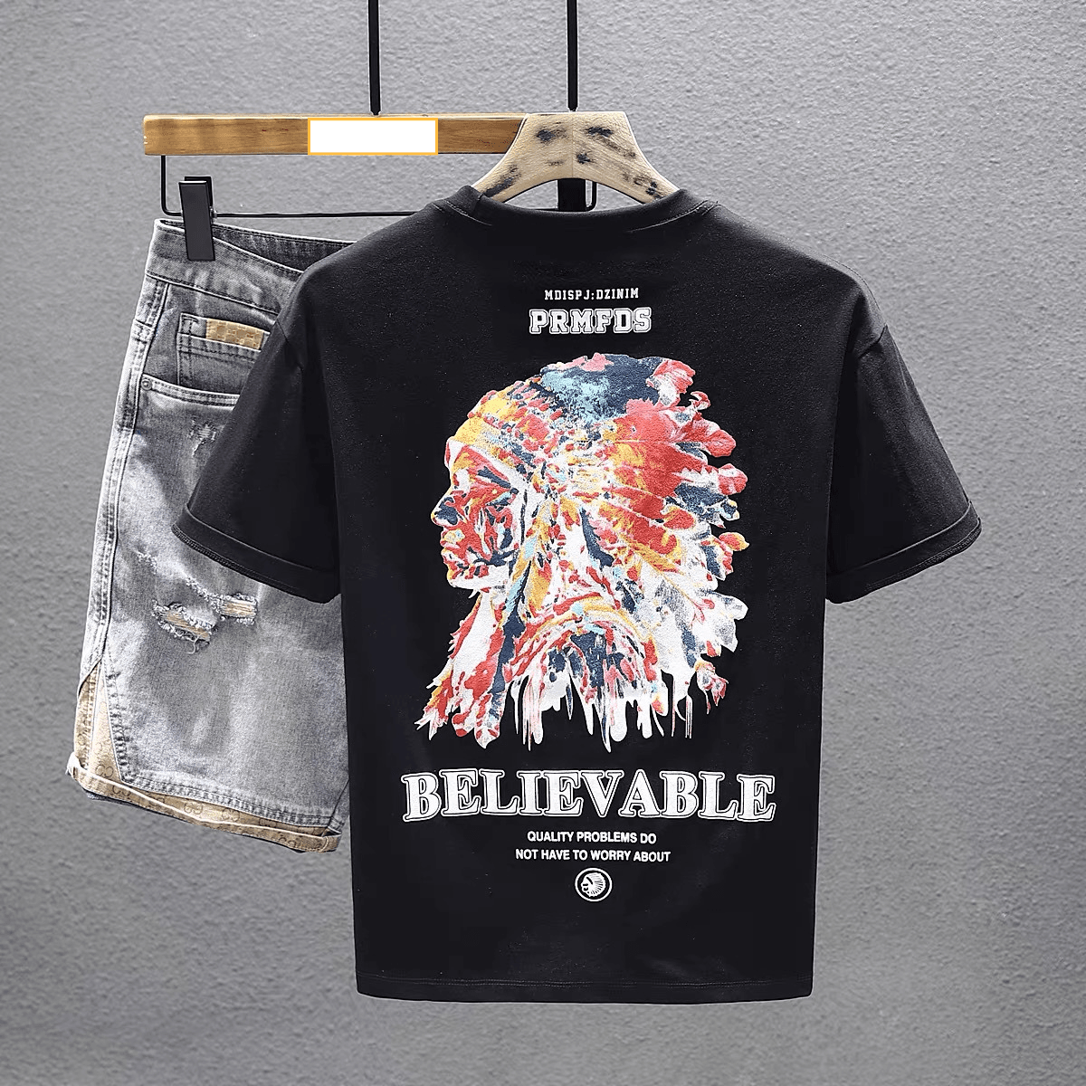 Men's Clothing retro printed cotton short sleeved T shirt men's 2024 new spring trend loose versatile T shirt bottoming shirt