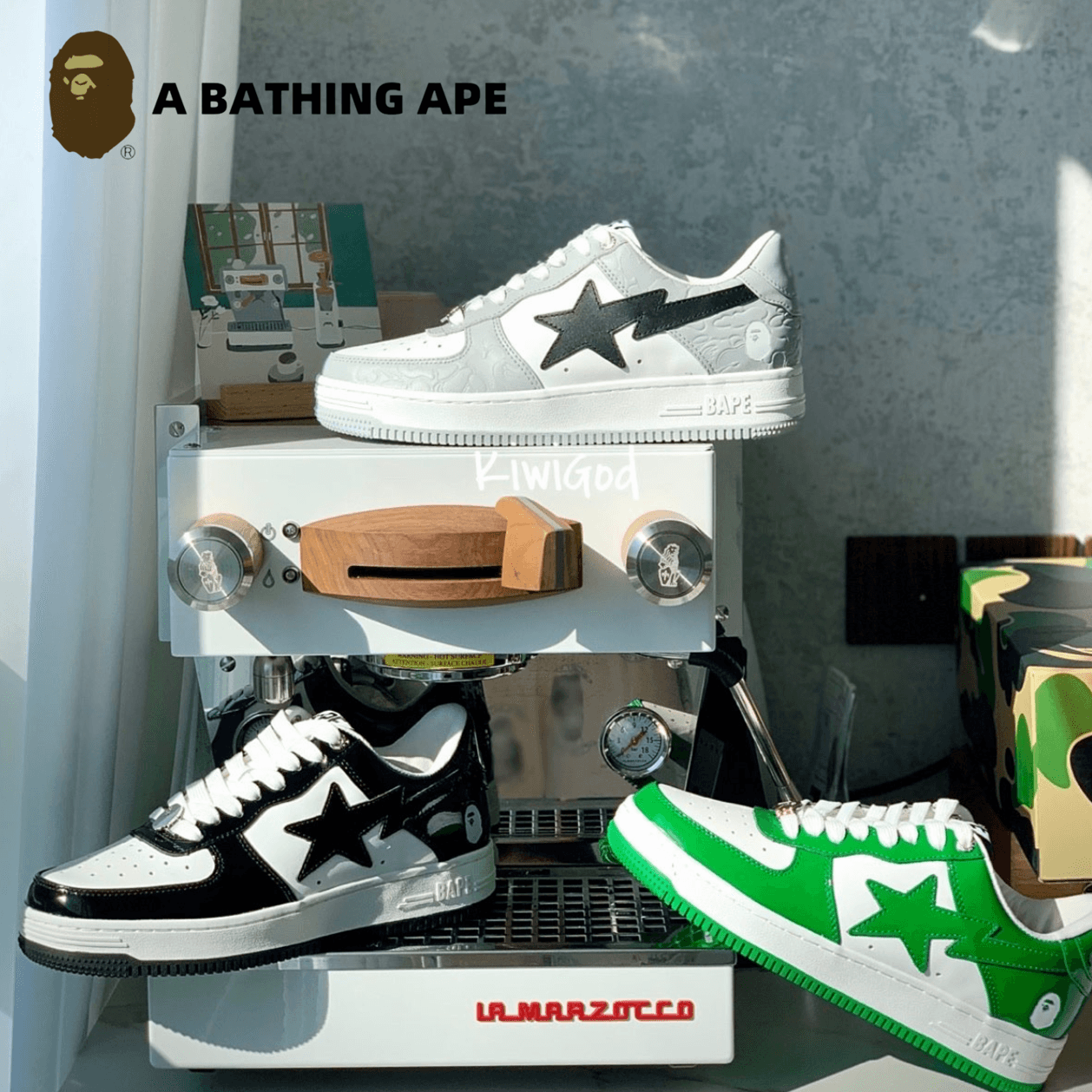 A BATHING-APE Classic Lacquer Leather Double Splicing Trendy Fashion Board Shoes Air Force No.1 Board Shoes Men's And Women's Same Style