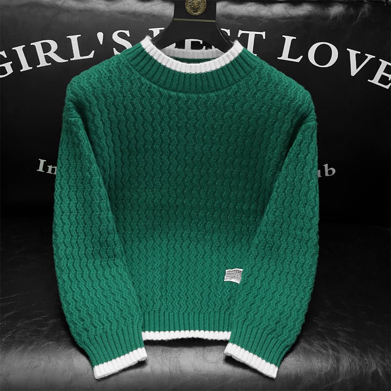 Men's Casual Knit Sweater – Soft Round Neck, Loose Fit, Versatile Solid Color (Green, Apricot, Dark Gray, Black)