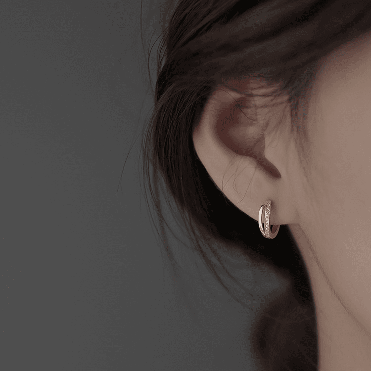 Double layer zircon earrings for women, simple and versatile, no need to take them off when sleeping, trendy earrings, diamond earrings