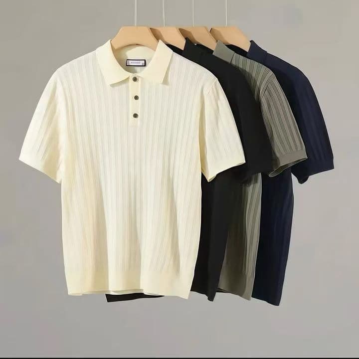 New Men's Vintage Style Polo Shirt Lapel Collar Lightweight Luxury Short Sleeve Fashionable And Simple Knitwear Top