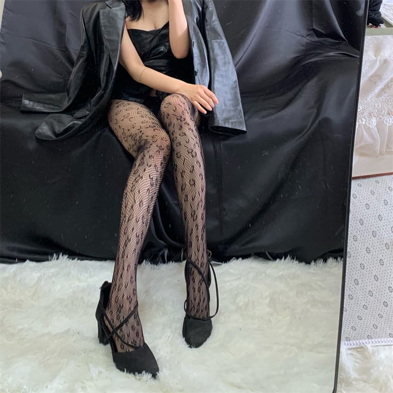 Women's Thin Summer Sexy Leopard Print Fishnet Stockings Versatile Slimming Temptation Leggings Jumpsuit
