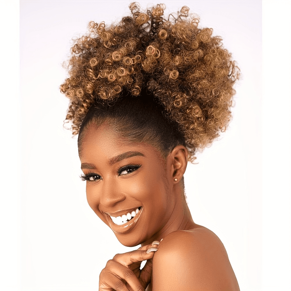 Extensions de queue de cheval afro synthétiques de 20 cm (8 pouces) avec cordon de serrage pour femmes noires, chignon bouclé et crépu, perruques