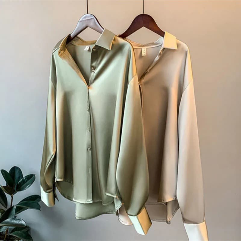 Women's Long-sleeved Satin Shirt For Women 2024 Spring And Autumn New Drape Retro Loose Shirt