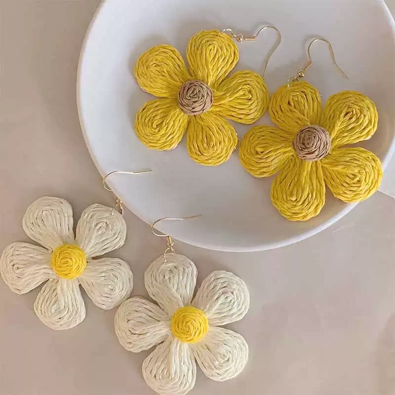 Women’s Jewelry Set Fashion Yellow And White Holiday Island Handmade Sunflower Earrings New Style Exaggerated Flower Earrings Niche Design Ear Hooks