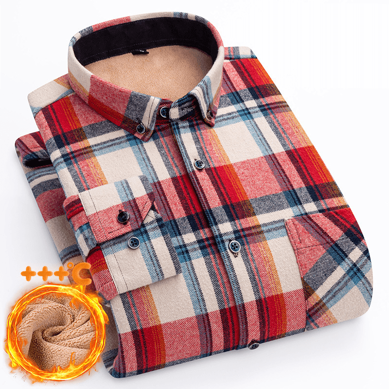 Men's Clothing Lambswool Shirt Men's Plaid Flannel Shirt With Sherpa Lining - Soft Cotton, Warm & Comfortable, Casual & Stylish, Plus Size Options